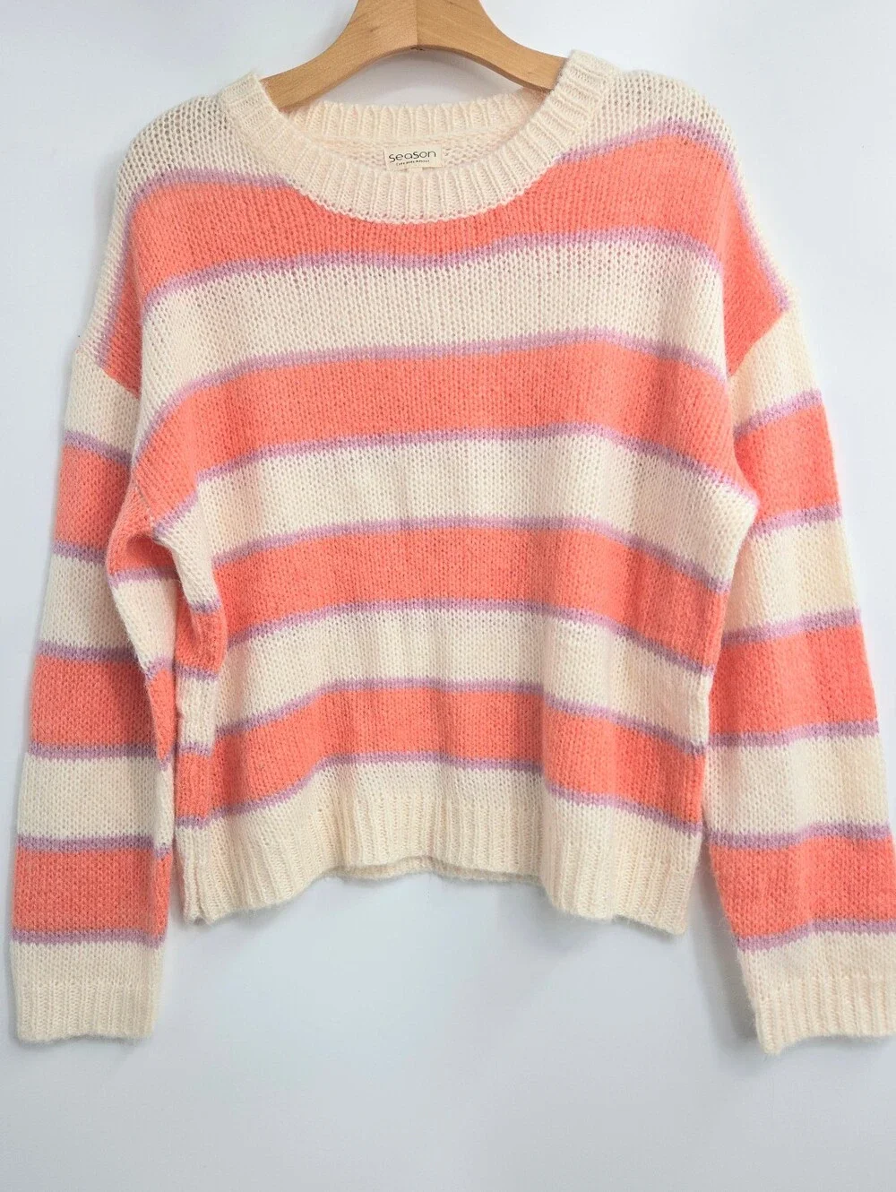 SeaSon Cree Avec Amore‎ Sweater Striped Mohair Crewneck Coral Pink